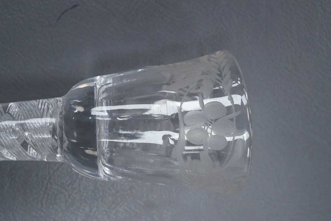 An airtwist cordial glass, c.1760, 17.5cm high